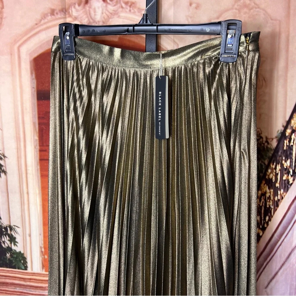 NWT Chico’s Metallic Pleated Skirt, Size 00, XS, beautiful, side zip - Picture 6 of 8